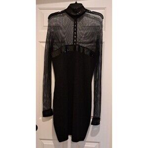 ST JOHN by Marie Gray: Black Dress Size 10 Long Sleeves Sequin Mesh Metallic